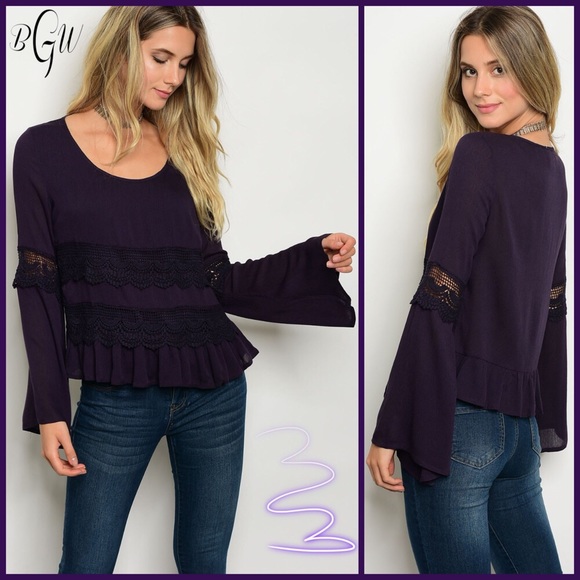 🔥Sale Best Seller Bell Sleeve Top W Lace Detail - Picture 2 of 4